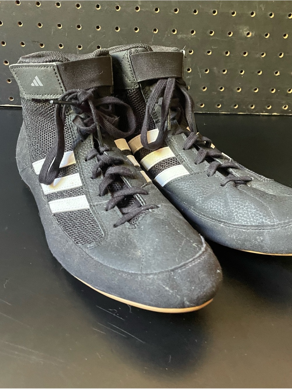 adidas Men’s Black Athletic High-Top Shoes with White Stripes